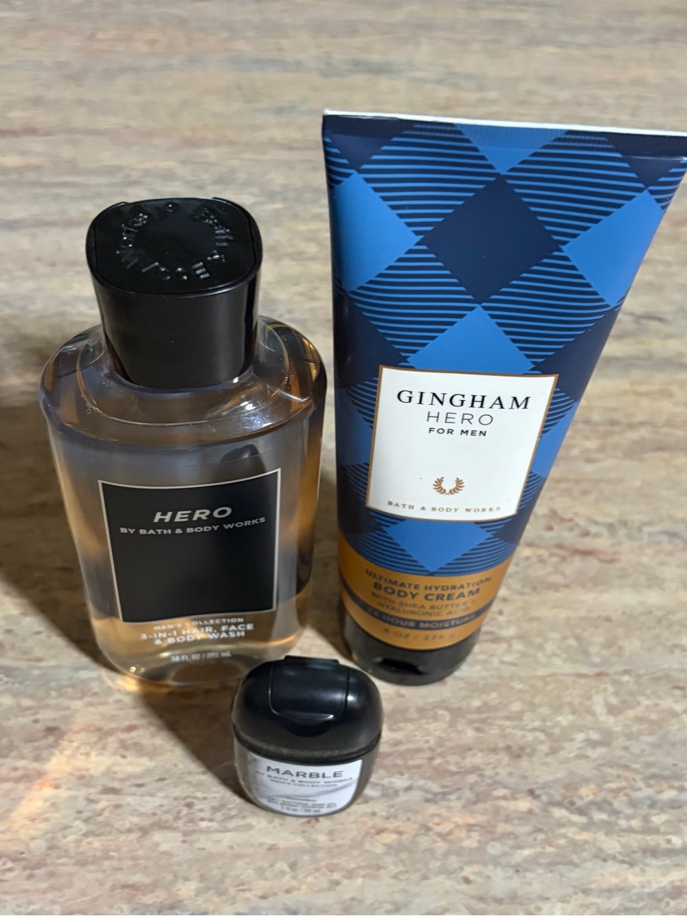 Bath & Body Works Gingham Hero for Men Body Cream & Hero Shower Gel, & Marble